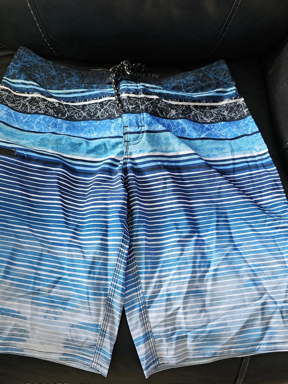 Men's Blue Striped Swim Board Shorts with Drawstring Waist